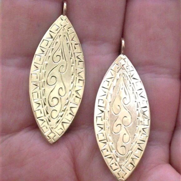 Vintage LARGE HEAVY 1 11/16" LONG 14K Yellow Gold Dangle Drop Pierced EARRINGS - Picture 7 of 7